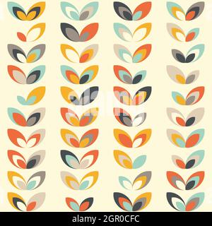 Midcentury geometric retro background. Vintage brown, orange and teal colors. Seamless floral mod pattern, vector illustration. Abstract retro geometr Stock Vector