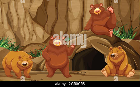 Bear at the Mountain Cave Stock Vector