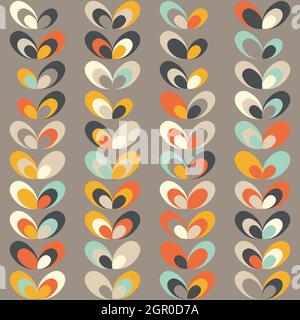 Midcentury geometric retro background. Vintage brown, orange and teal colors. Seamless floral mod pattern, vector illustration. Abstract retro geometr Stock Vector