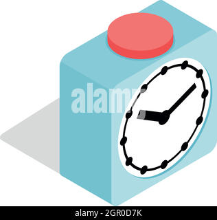 Clock with red button icon, isometric 3d style Stock Vector