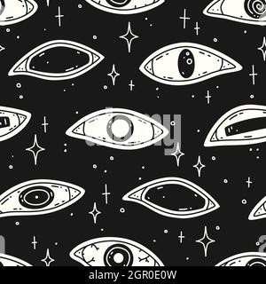Vector seamless pattern. Creepy eyes on a black background Stock Vector