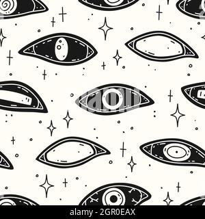 Creepy eyes on a white background. Vector seamless pattern Stock Vector