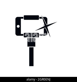 Taking pictures on smartphone on selfie stick icon Stock Vector