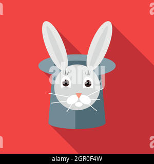 Rabbit in a top magic hat icon, flat style Stock Vector