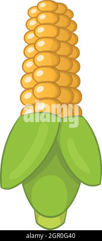 Ear of corn with green leaves icon, cartoon style Stock Vector