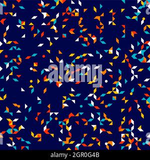 Abstract geometric pattern, small spots and dots. Colorful particles on dark background. Seamless vector pattern. Abstract geometric navy blue backgro Stock Vector