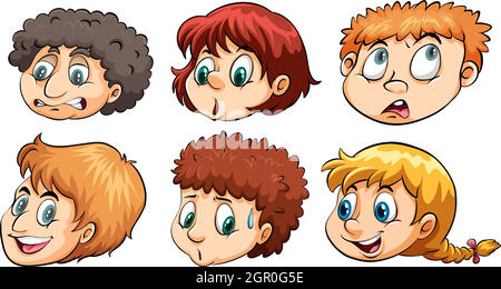 Human faces with different facial expressions illustration Stock Vector ...