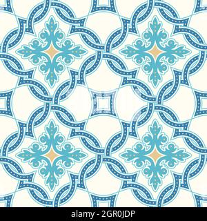 Portuguese tiles, Quatrefoil vector pattern. Tangled modern pattern, based on traditional oriental arabic patterns - arabesque. Seamless vector backgr Stock Vector