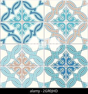 Portuguese tiles, Quatrefoil vector pattern. Tangled modern pattern, based on traditional oriental arabic patterns - arabesque. Seamless vector backgr Stock Vector