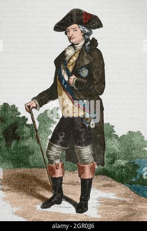 Charles IV of Spain, called the Hunter (1748-1819). King of Spain from 1788 to 1808. Portrait. Illustration by Cibera. Engraving by Zarza. Later colouration. Historia General de España by Father Mariana. Madrid, 1853. Stock Photo