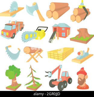Timber industry icons set, cartoon ctyle Stock Vector