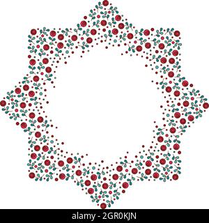 Patterned floral frame. Moroccan pattern design. Eight-ray star. Vector illustration. Moorish mosaic in multicolor on white background. Small flowers Stock Vector