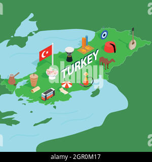 Turkey map, isometric 3d style Stock Vector