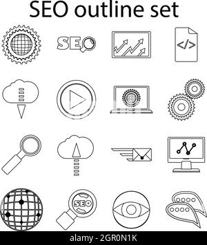 SEO icons set in outline style Stock Vector