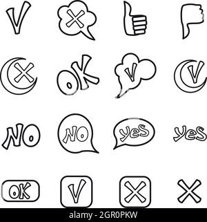 Check mark icons set, outline style Stock Vector