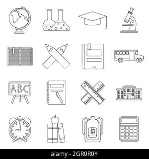 School icons set, outline ctyle Stock Vector