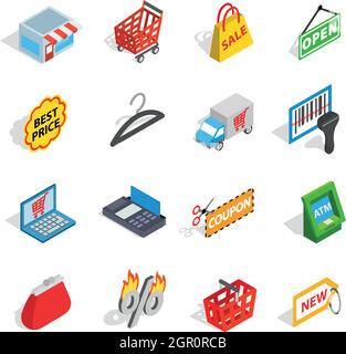 Shopping icons set, isometric 3d style Stock Vector