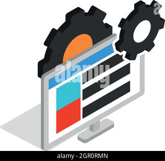 Gears and computer monitor icon isometric 3d style Stock Vector