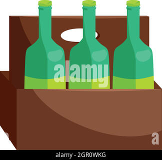 Wooden crate with beer bottles icon, cartoon style Stock Vector