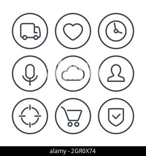 Basic web icons on white, line vector Stock Vector