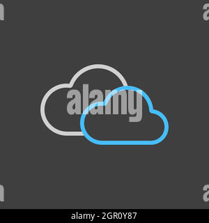 Two clouds vector flat icon on dark background. Weather sign Stock Vector