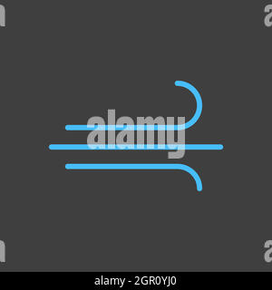 Blowing wind or windy vector icon on dark background. Weather sign Stock Vector