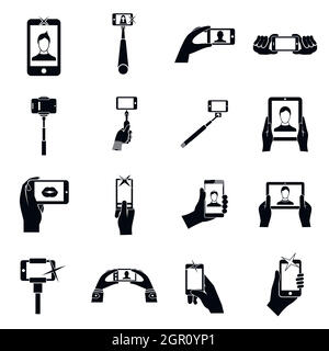 Selfie icons set, simple style Stock Vector