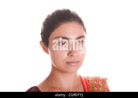 Portrait of young adult indian woman in sari. Stock Photo
