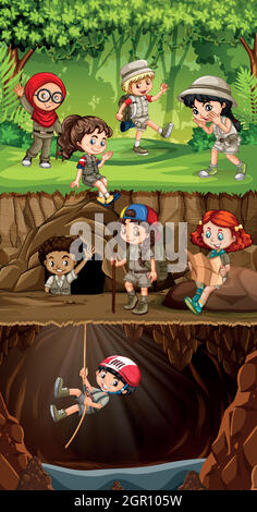 Group of scout exploring forest illustration Stock Vector Image & Art ...