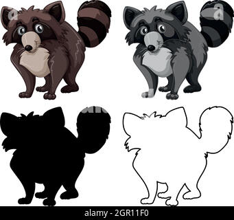 Set of raccoon character Stock Vector