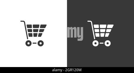 Empty shopping cart. Isolated icon on black and white background. Commerce glyph vector illustration Stock Vector