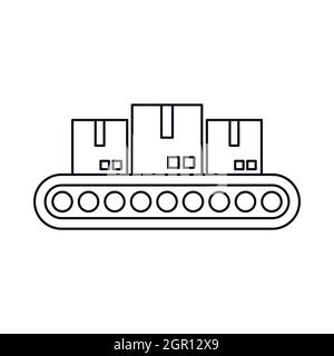 Belt conveyor with load icon, outline style Stock Vector