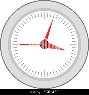 Round wall clock with red arrows icon, flat style Stock Vector