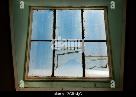 Window, shutter, closed, sill, railing, security Stock Photo