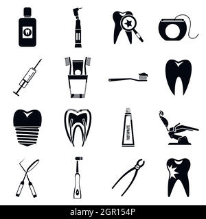 Dental care icons set, simple style Stock Vector