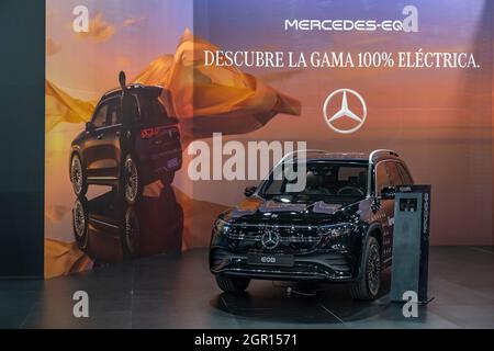 Barcelona, Spain. 30th Sep, 2021. The stand of the car manufacturer Mercedes seen at the Salon del Automobile Barcelona 2021.After two years of suspension due to the Covid-19 pandemic, the Automobile Barcelona 2021 contest opens its doors from October 2nd to 10th at the Fira de Barcelona Montjüic venue. (Photo by Paco Freire/SOPA Images/Sipa USA) Credit: Sipa USA/Alamy Live News Stock Photo