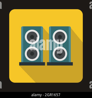 Two audio speakers boxes icon, flat style Stock Vector