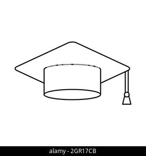 Graduation cap icon, outline style Stock Vector