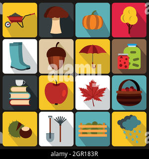 Autumn icons set, flat ctyle Stock Vector