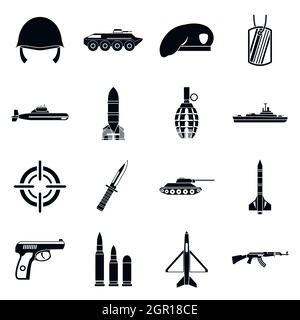 Military icons set, simple style Stock Vector