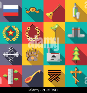 Russia icons set, flat style Stock Vector