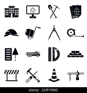 Construction icons set, simple style Stock Vector