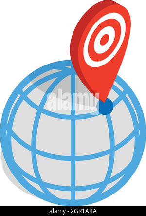 Globe and map pointer icon, isometric 3d style Stock Vector