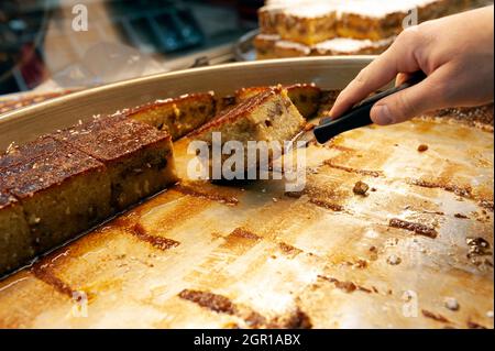 Turkish deserts, Turkish Baklava, Turkish dessert, Turkish sweet food, Turkish cookies, Turkish sherbet dessert, Turkish pistachio baklava Stock Photo