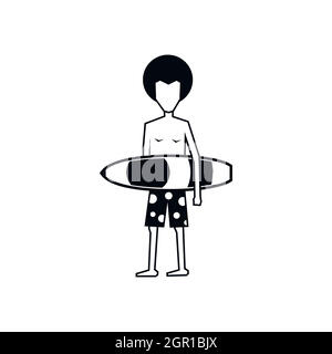 Surfer with surfboard icon, simple style Stock Vector