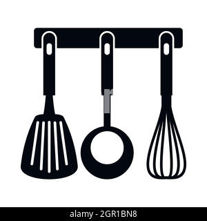 Spatula, ladle and whisk, kitchen tools icon Stock Vector