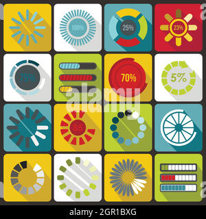 Loading bars and preloaders icons set, flat style Stock Vector