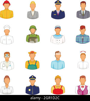 Professions icons set, cartoon style Stock Vector