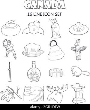 Canada icons set, outline style Stock Vector