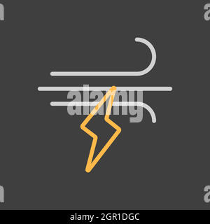 Wind lightning vector flat icon on dark background. Weather sign Stock Vector